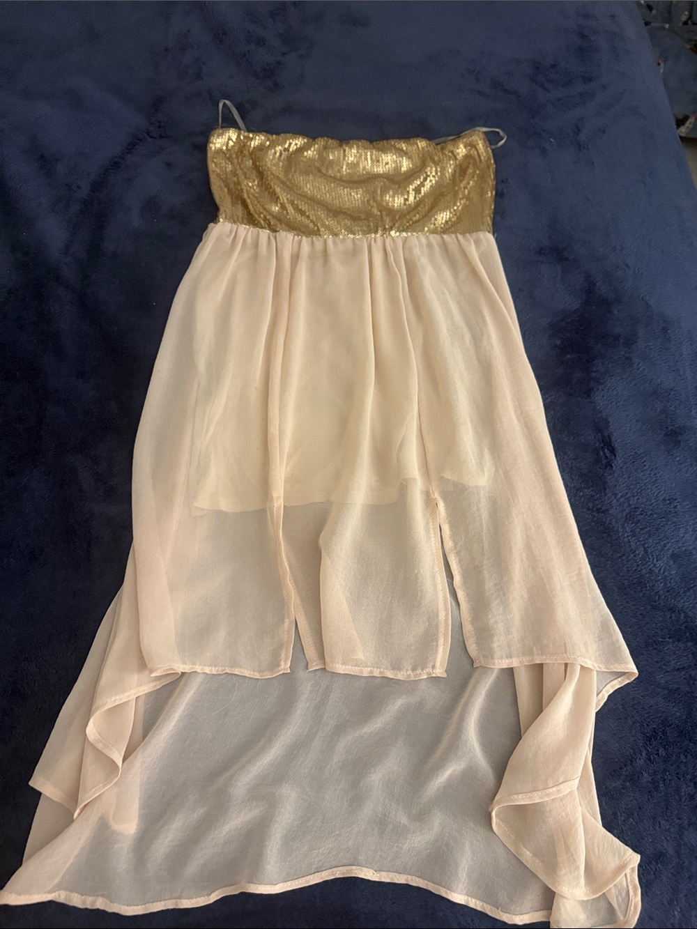 Gold and Cream High-Low Chiffon Dress
